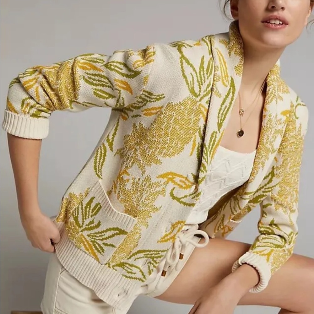 Maeve Elegant Cream and Gold Cardigan